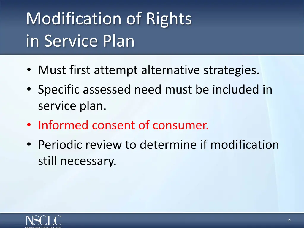 modification of rights in service plan