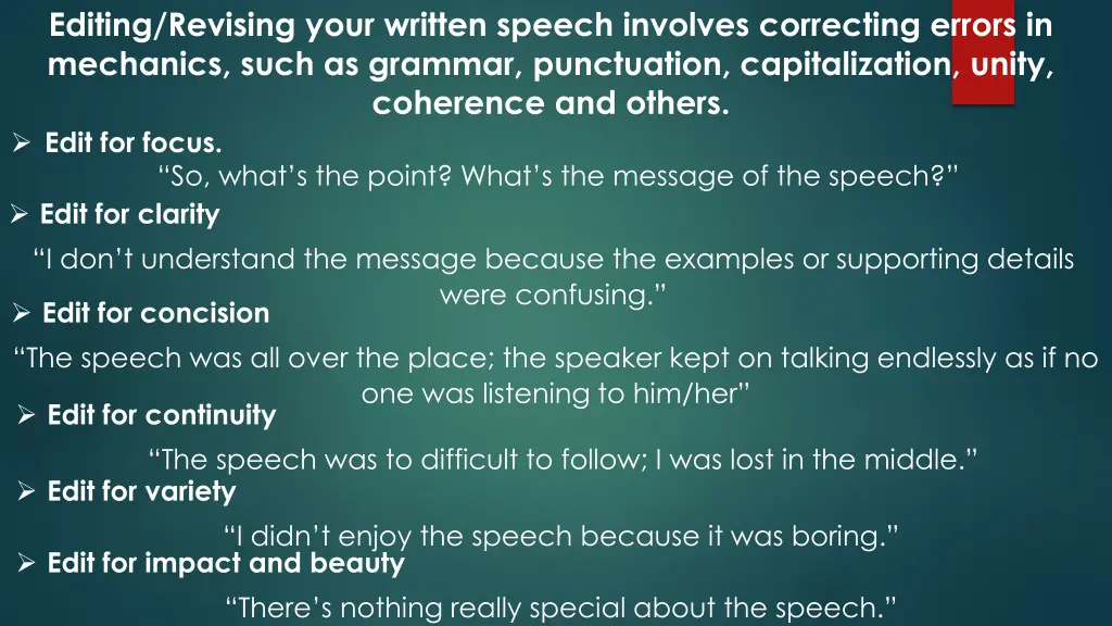 editing revising your written speech involves