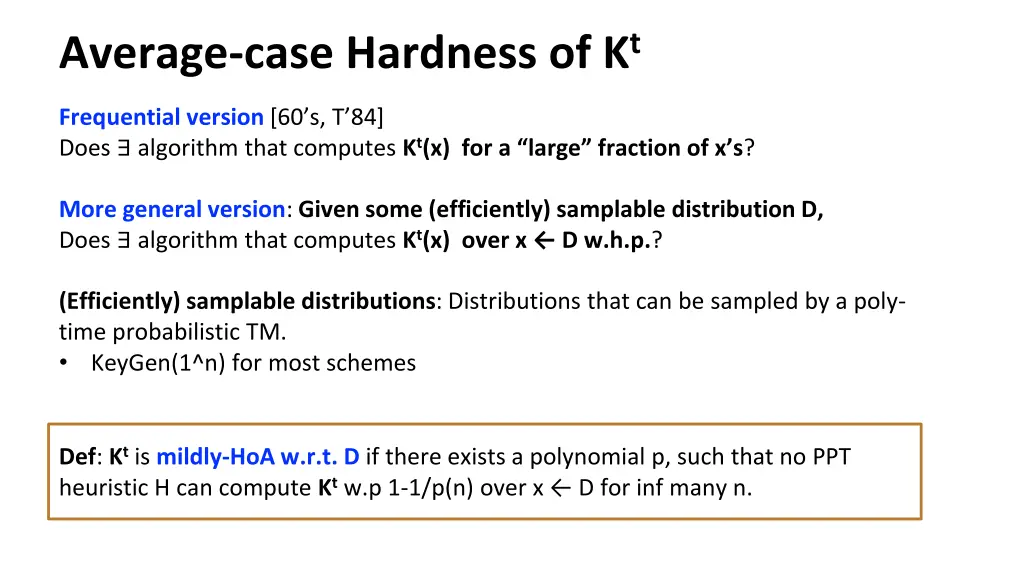 average case hardness of k t 1