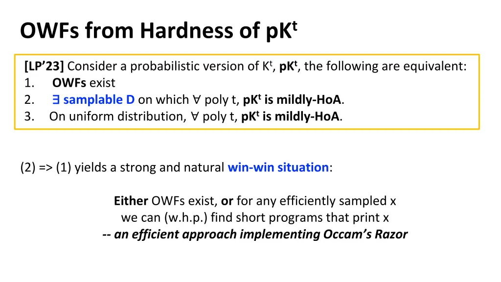 owfs from hardness of pk t 1