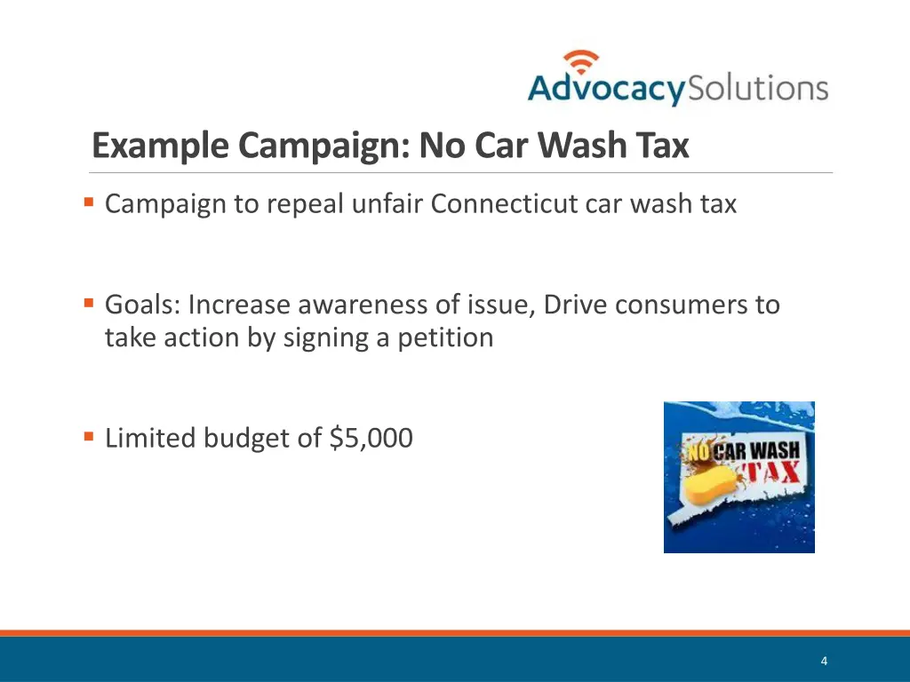 example campaign no car wash tax
