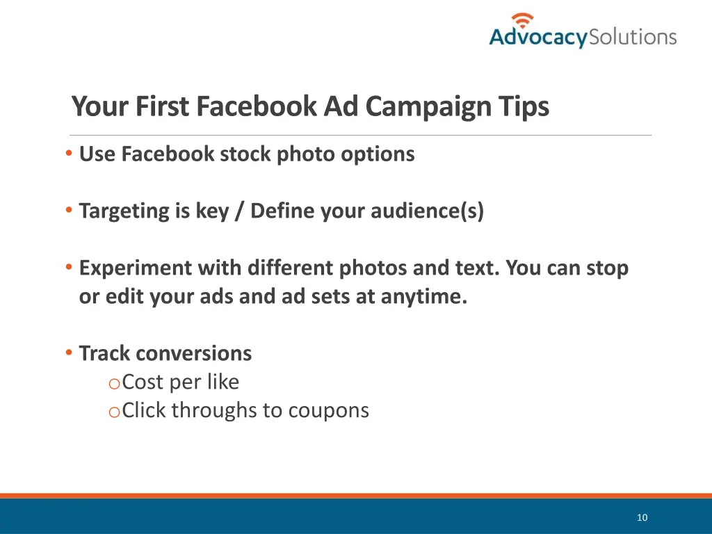 your first facebook ad campaign tips
