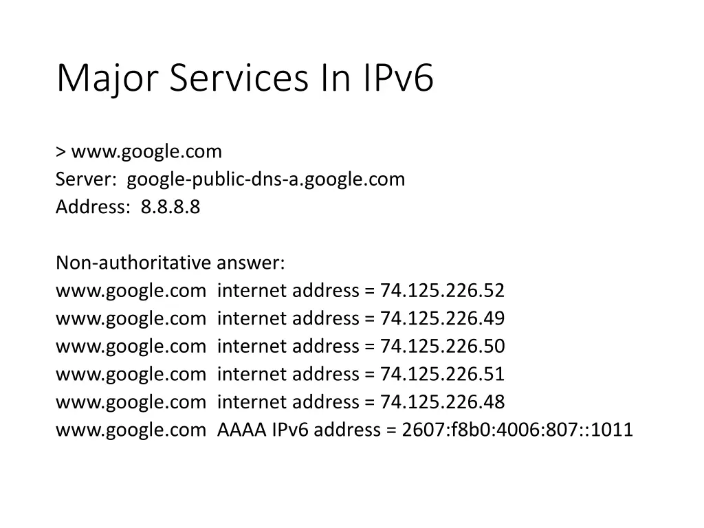 major services in ipv6