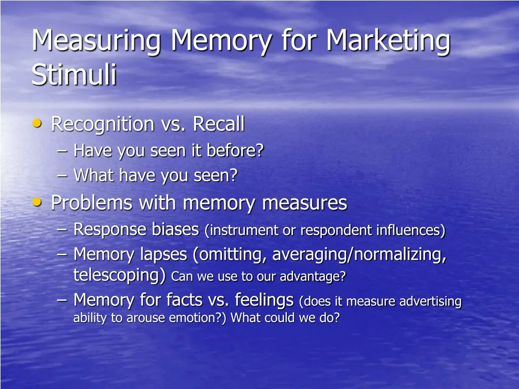 measuring memory for marketing stimuli