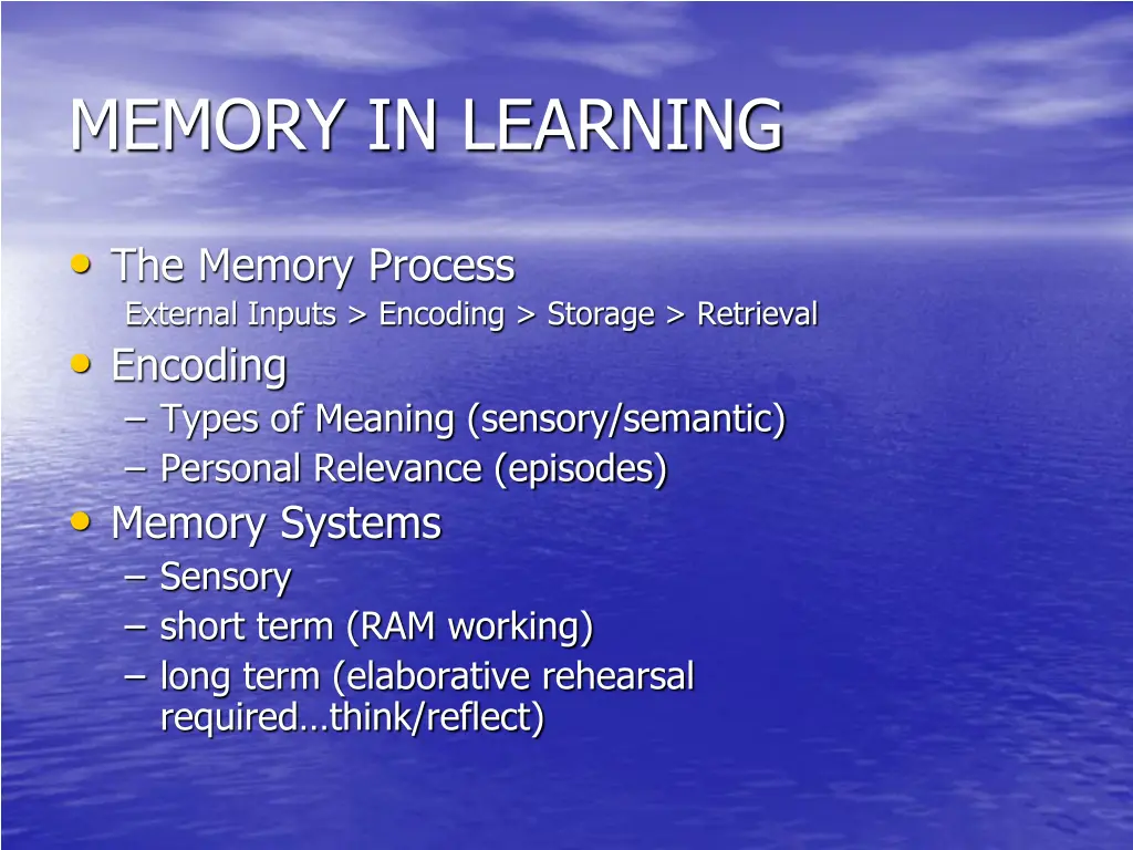 memory in learning