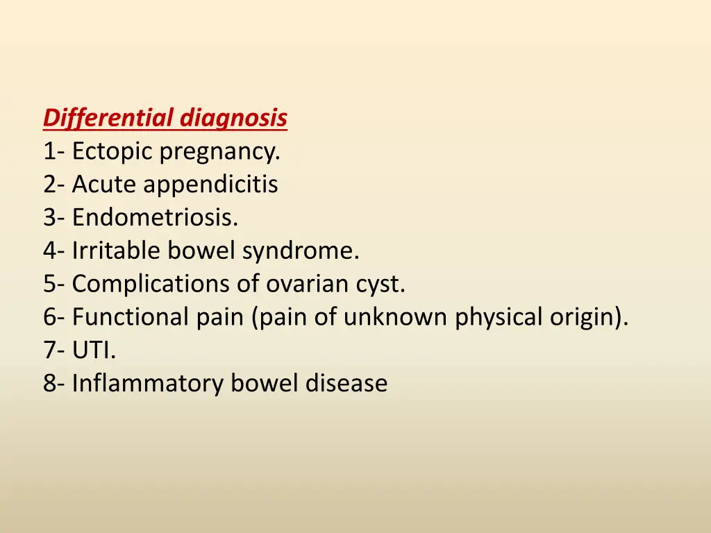 differential diagnosis 1 ectopic pregnancy