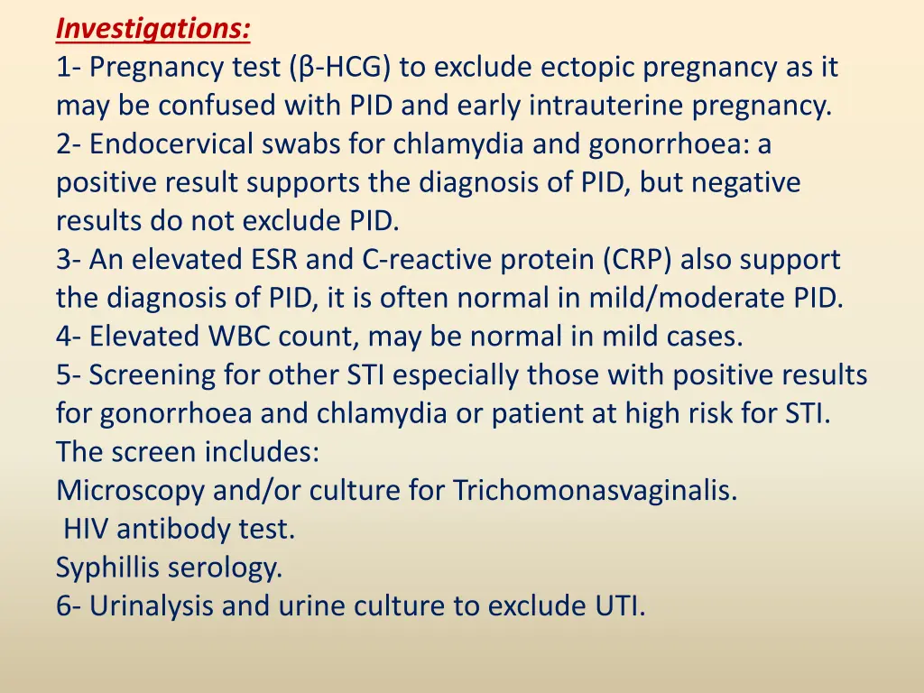 investigations 1 pregnancy test hcg to exclude