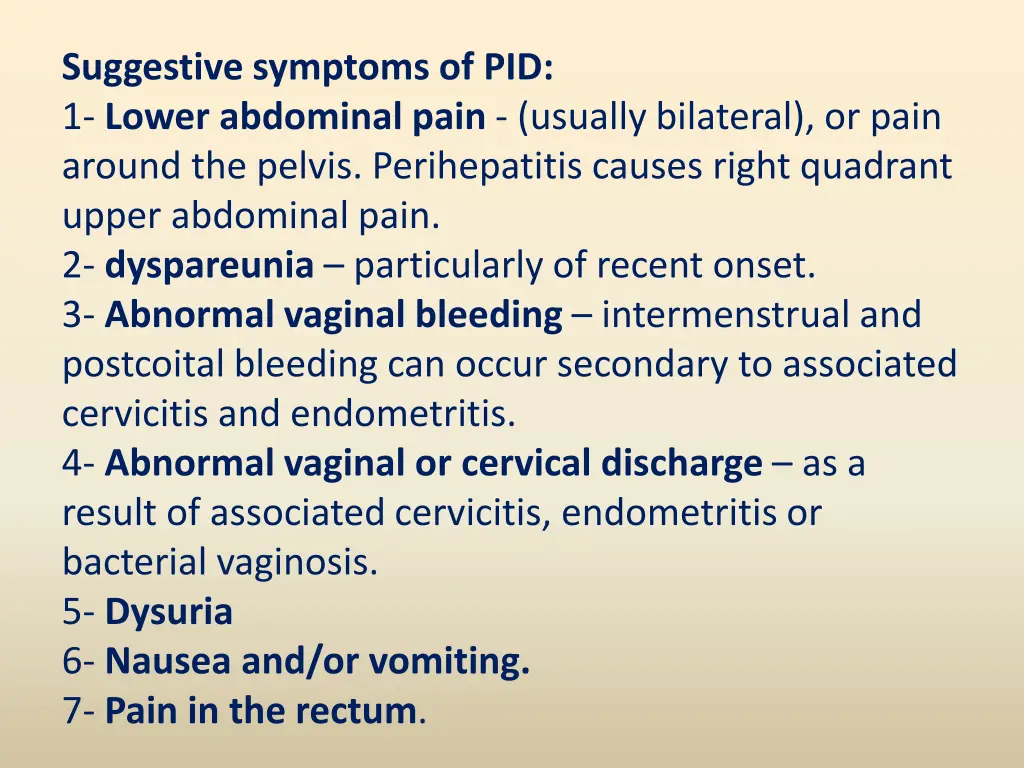 suggestive symptoms of pid 1 lower abdominal pain