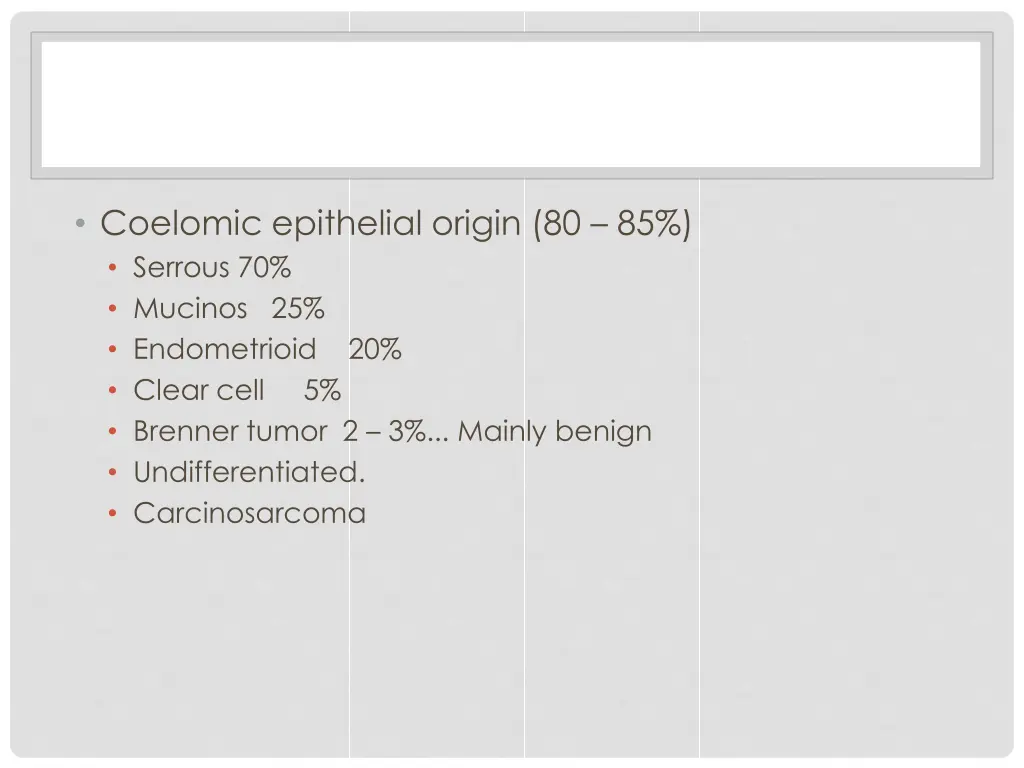 coelomic epithelial origin 80 85 serrous