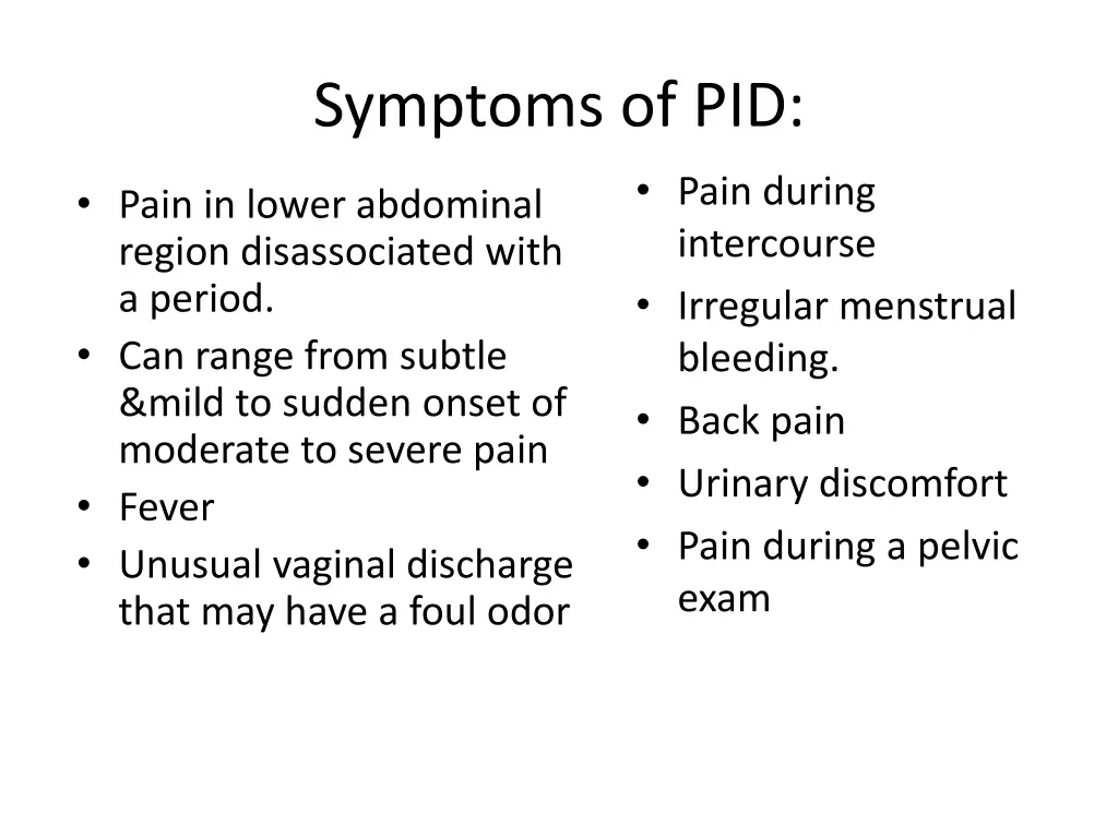 symptoms of pid