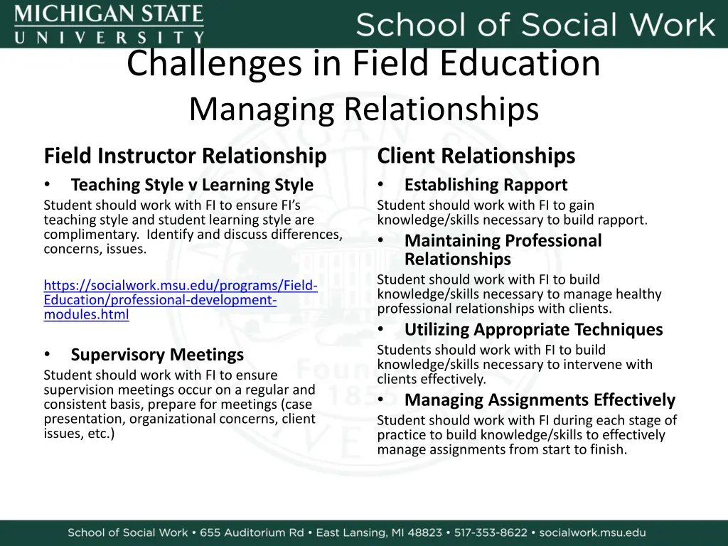 challenges in field education managing