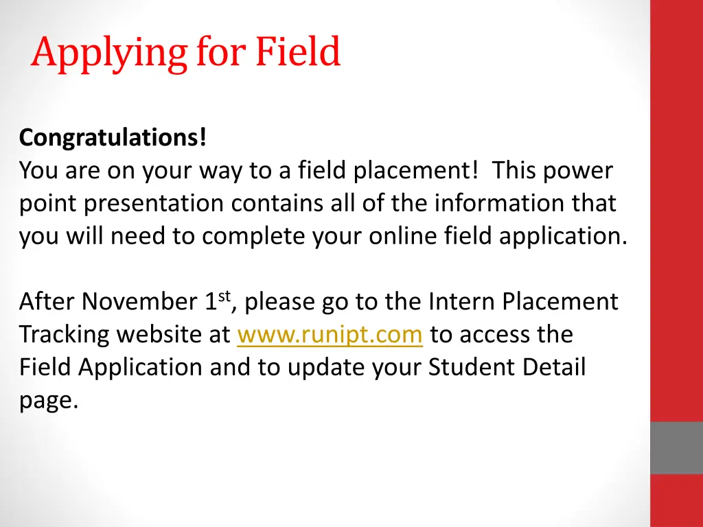 applying for field