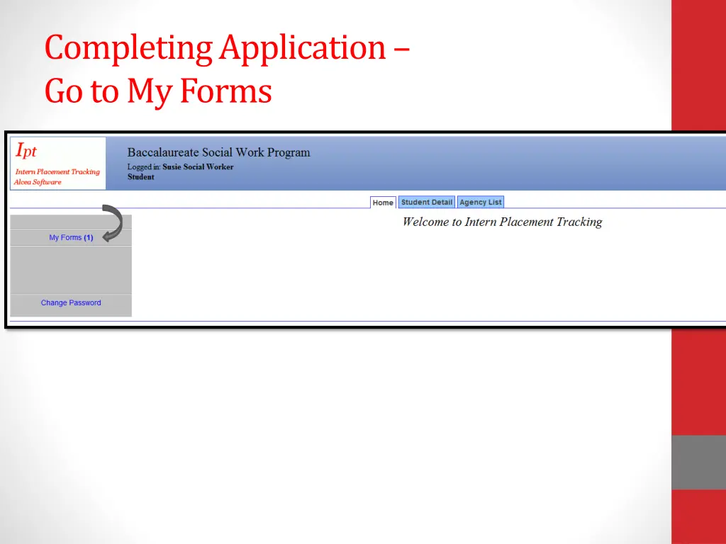 completing application go to my forms