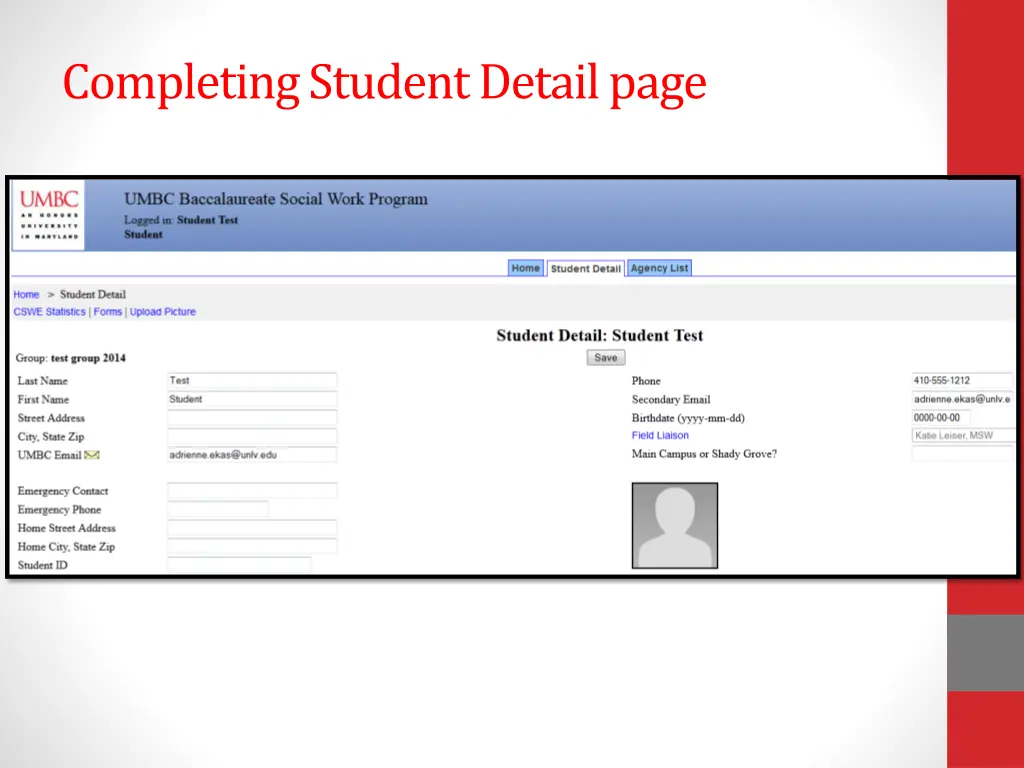 completing student detail page