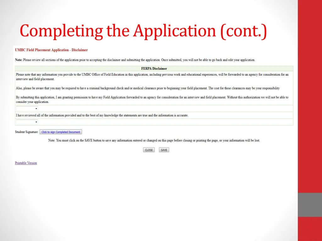 completing the application cont 3