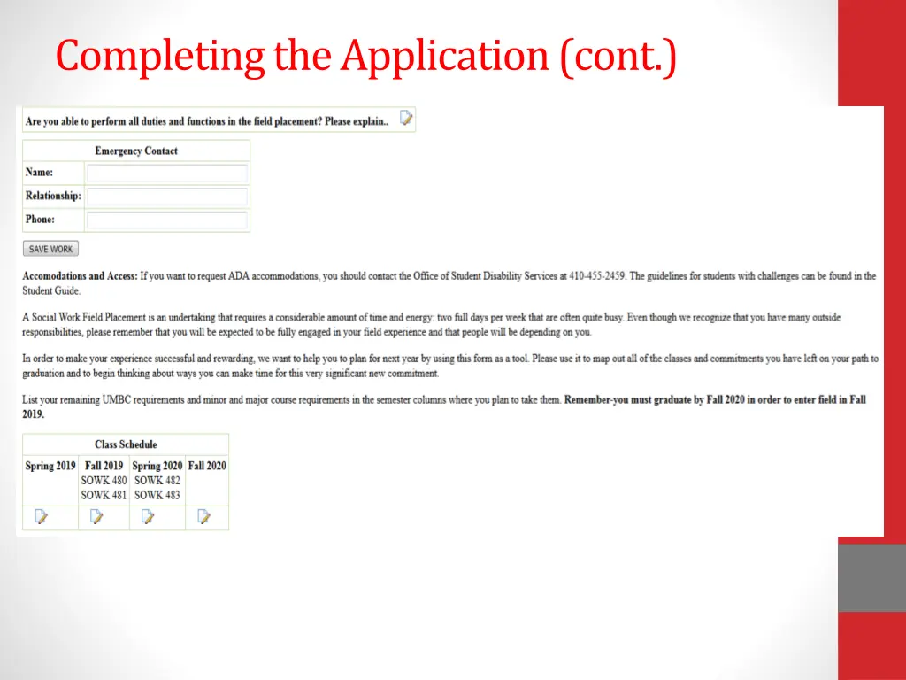 completing the application cont
