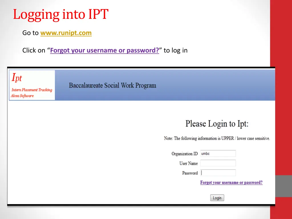 logging into ipt