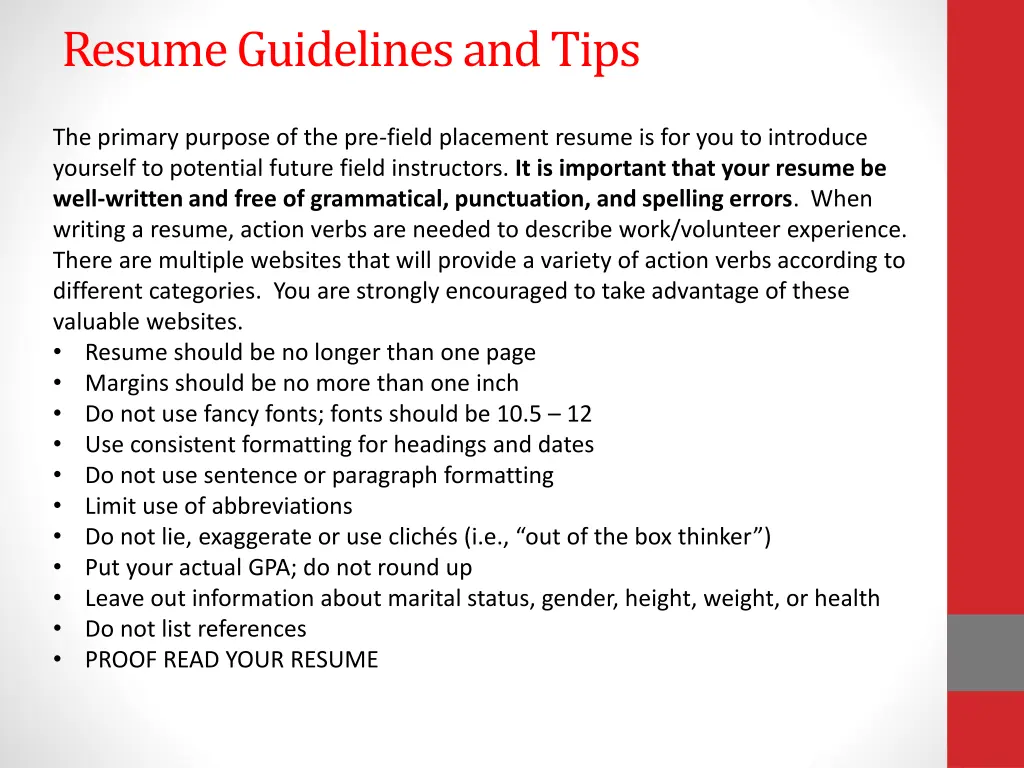 resume guidelines and tips