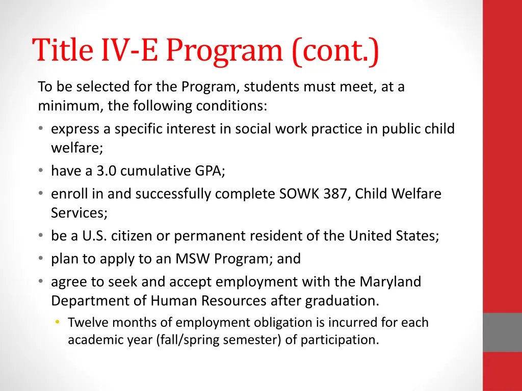 title iv e program cont
