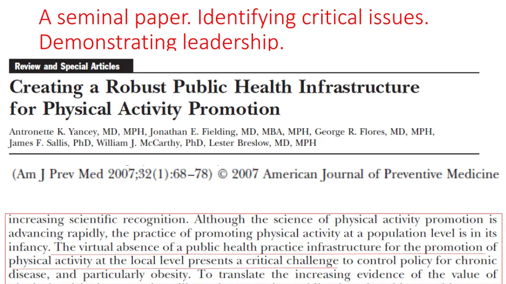 a seminal paper identifying critical issues