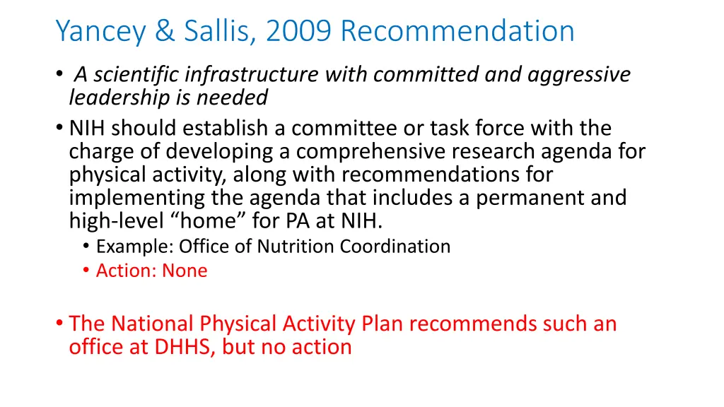 yancey sallis 2009 recommendation a scientific