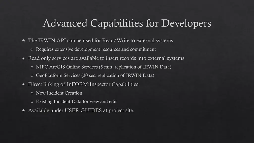 advanced capabilities for developers
