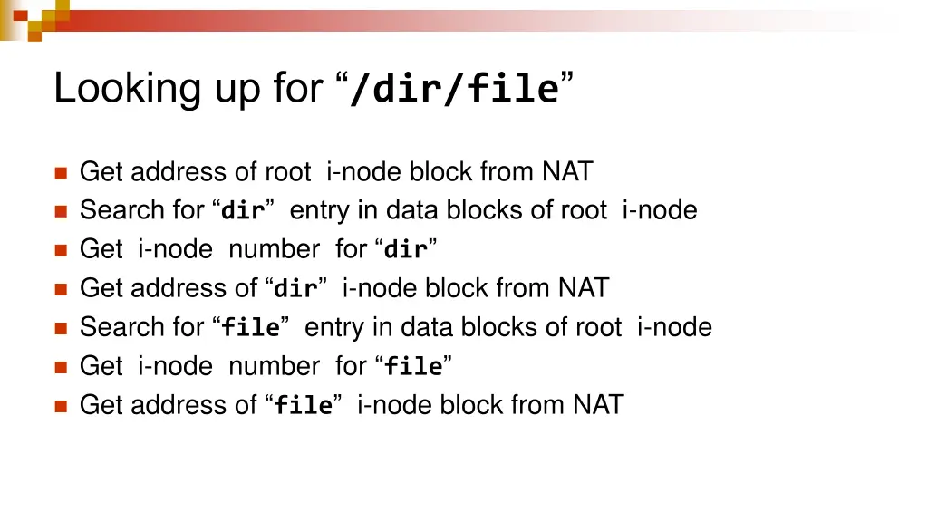 looking up for dir file