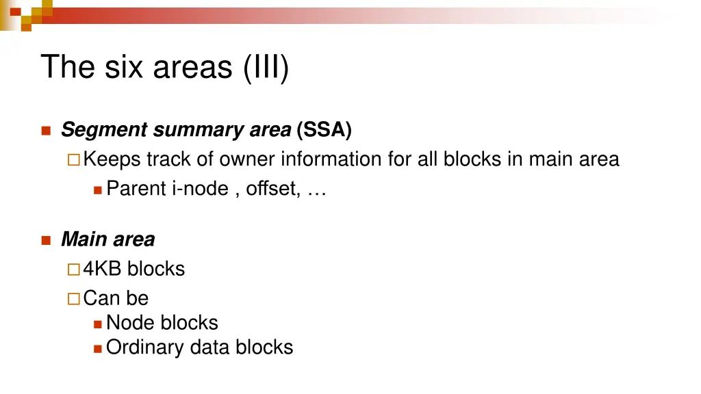the six areas iii