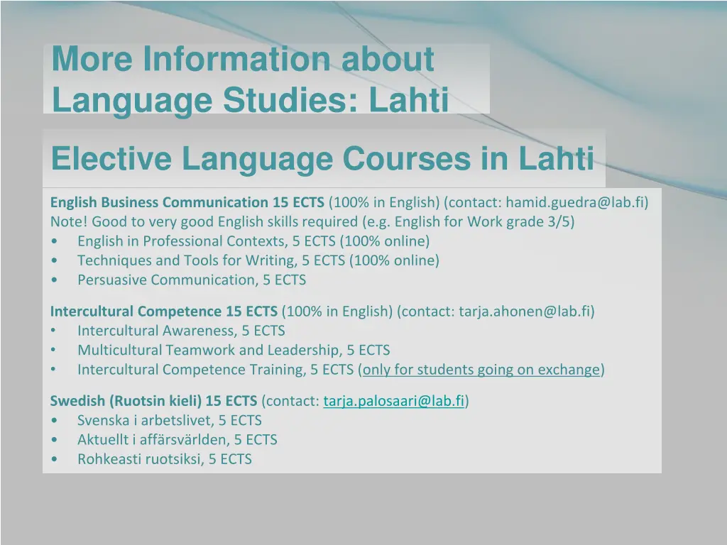more information about language studies lahti