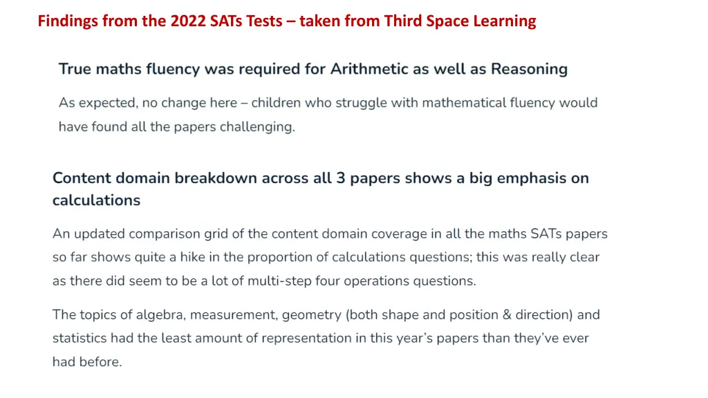 findings from the 2022 sats tests taken from