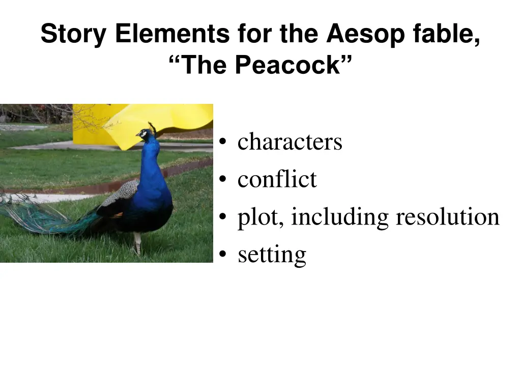 story elements for the aesop fable the peacock