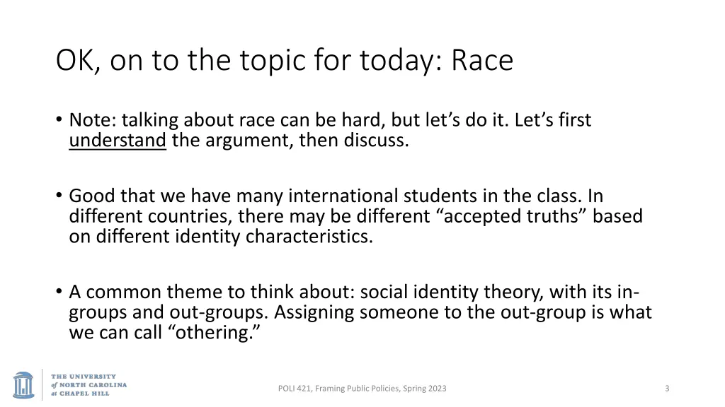 ok on to the topic for today race