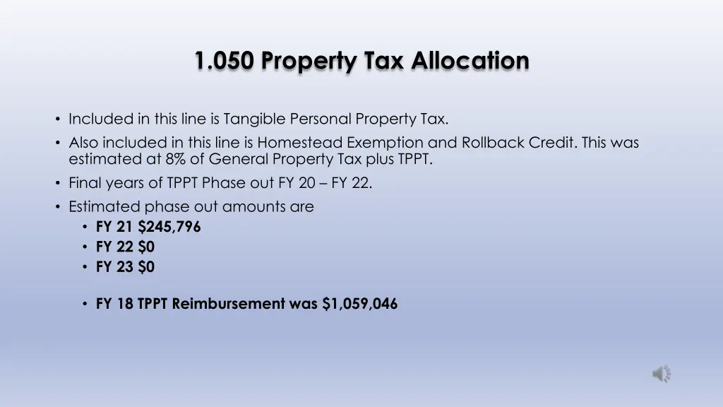 1 050 property tax allocation