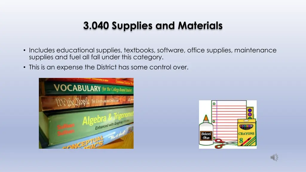 3 040 supplies and materials