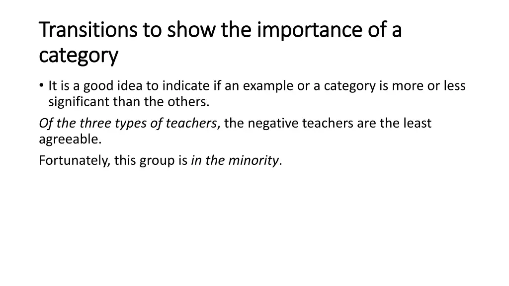 transitions transitions to to show category