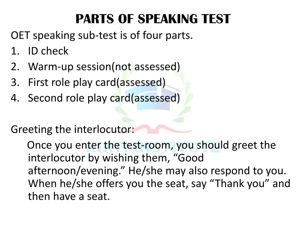 parts of speaking test oet speaking sub test