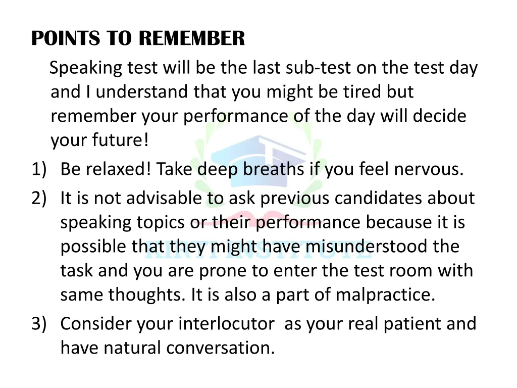 points to remember speaking test will be the last