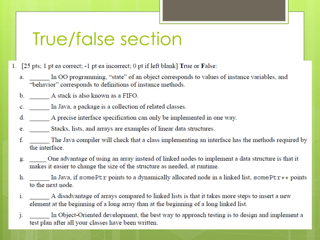 true false section