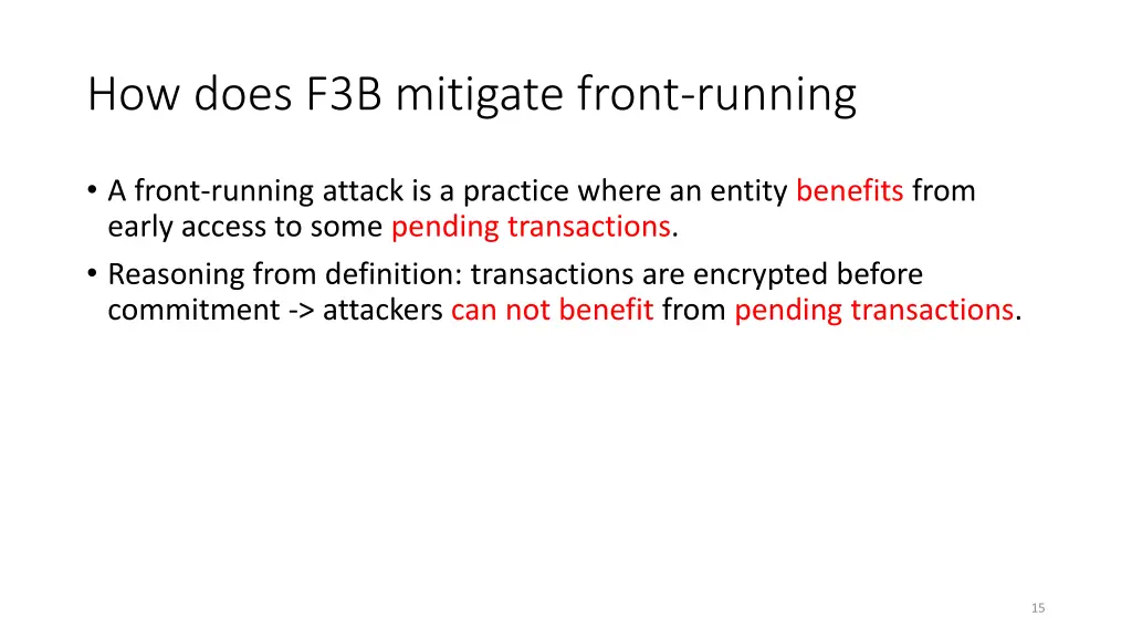 how does f3b mitigate front running