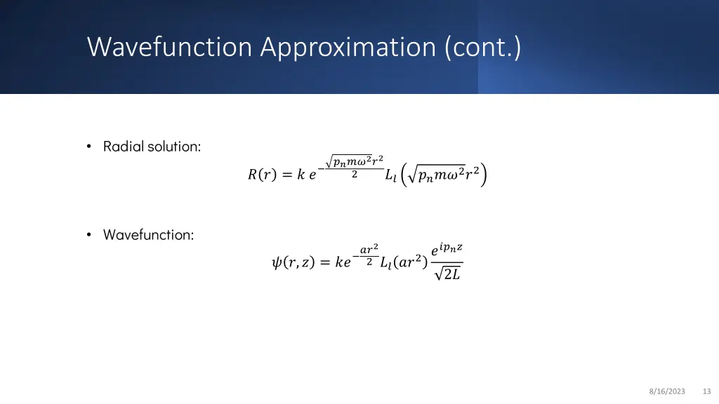 wavefunction approximation cont