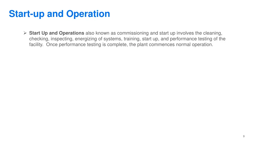start up and operation