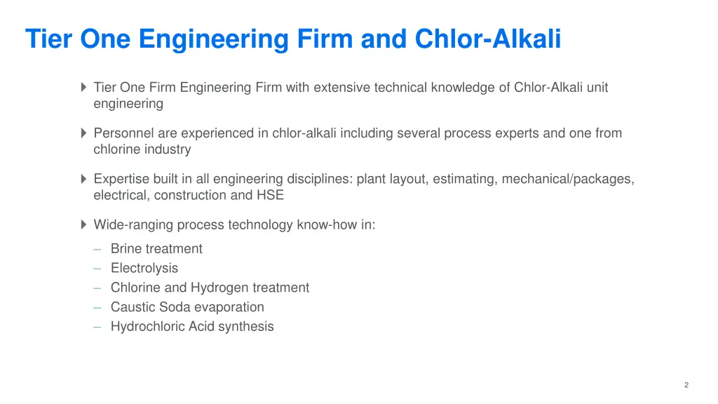 tier one engineering firm and chlor alkali