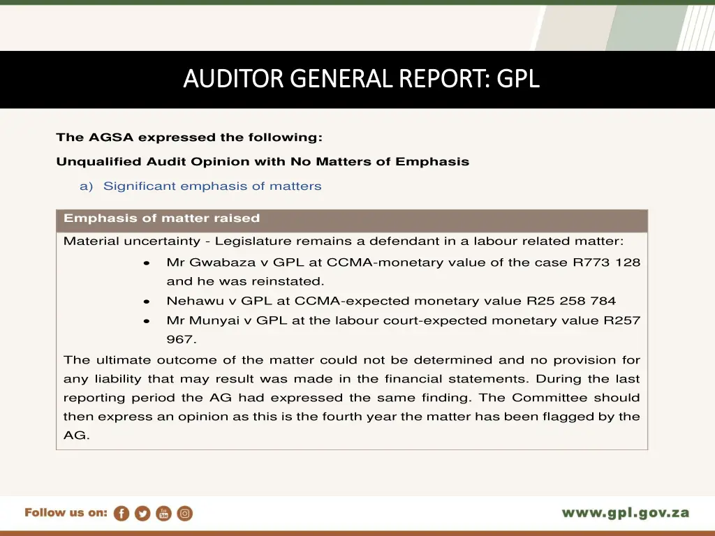 auditor general report gpl auditor general report