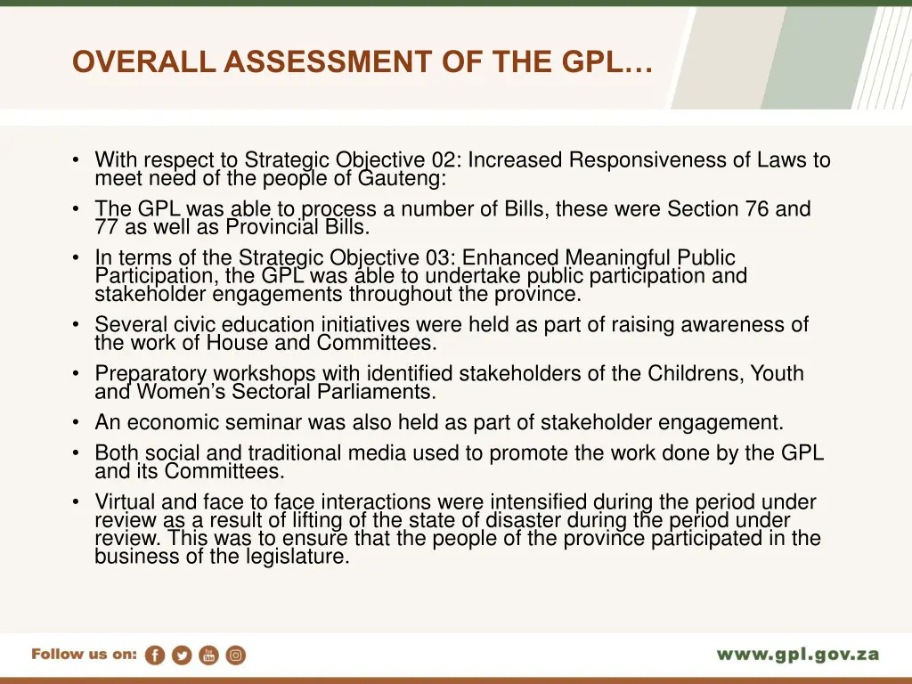 overall assessment of the gpl 1