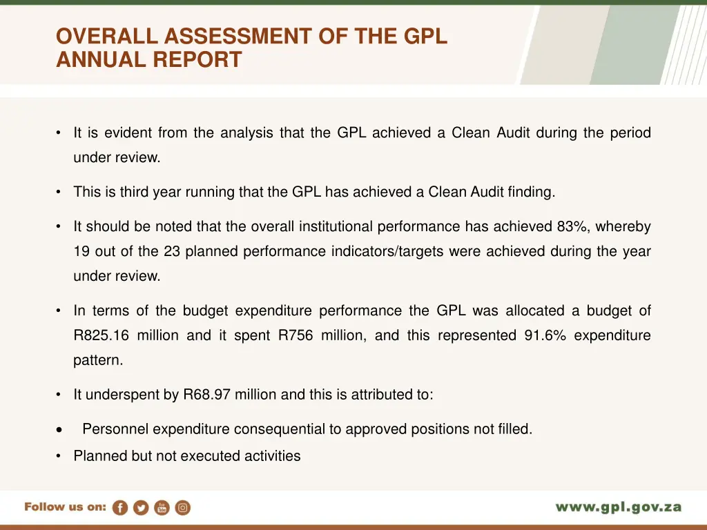 overall assessment of the gpl annual report