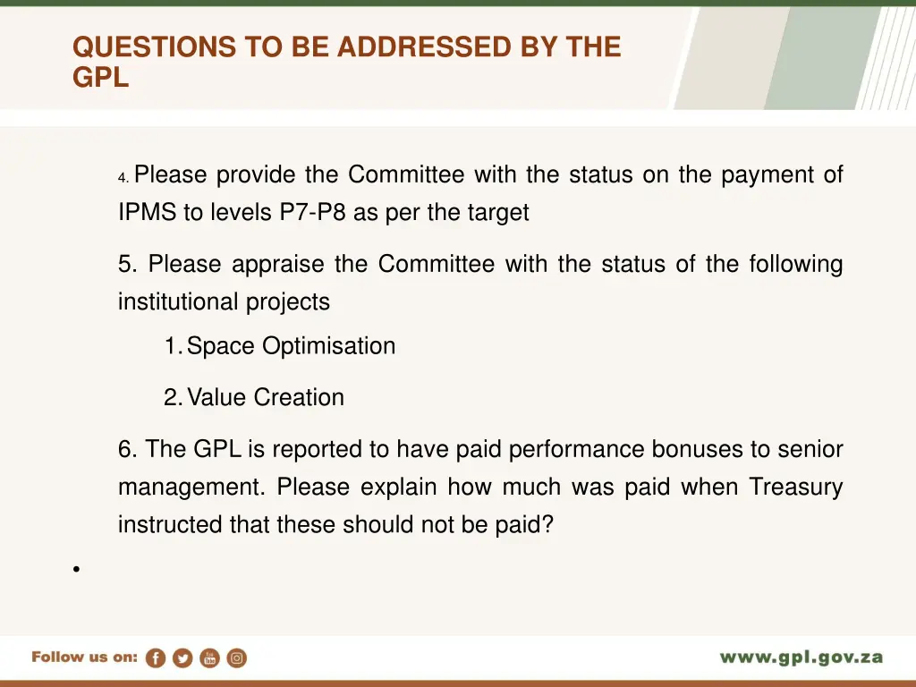 questions to be addressed by the gpl 1