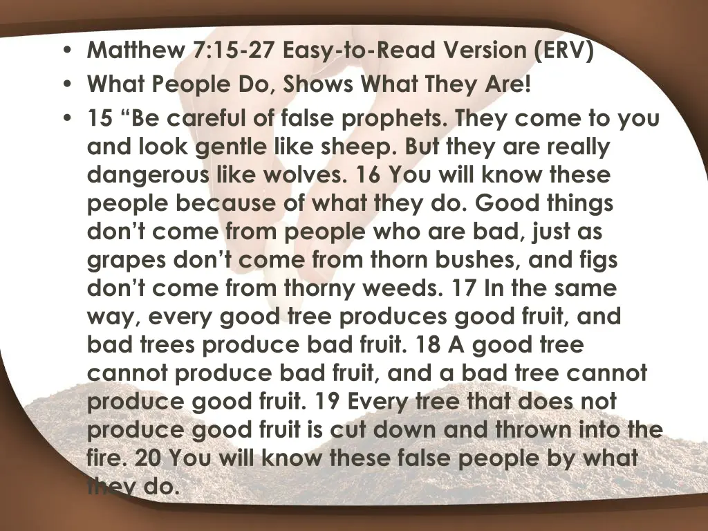matthew 7 15 27 easy to read version erv what