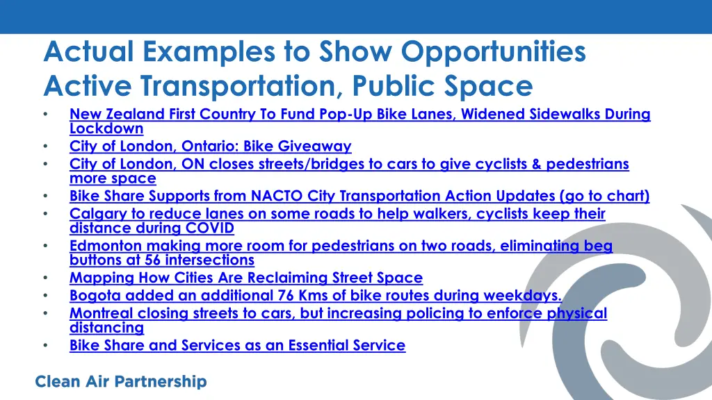 actual examples to show opportunities active