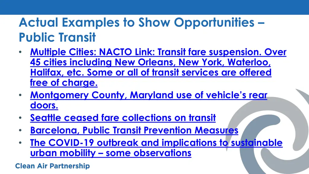 actual examples to show opportunities public