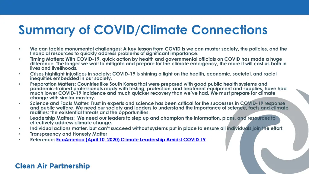 summary of covid climate connections